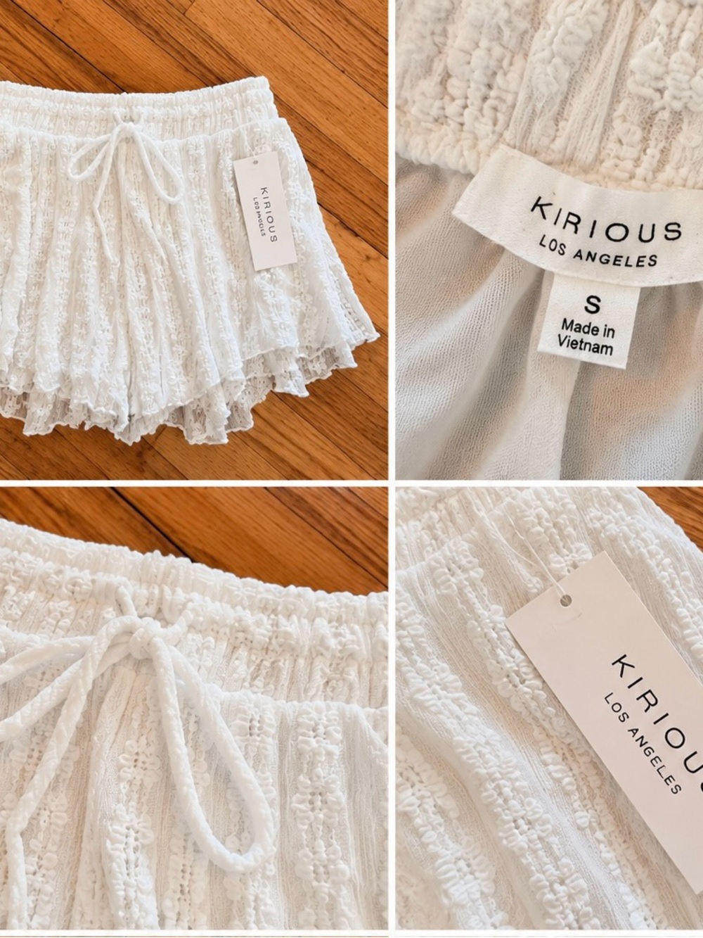Kirious Los Angeles White Lace Tiered Mini Skirt with Drawstring Waist
